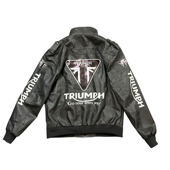 Triumph Jacket Mens XL Gotham Grey Faux-Leather Motorcycle Biker Bomber *READ - Picture 1 of 10